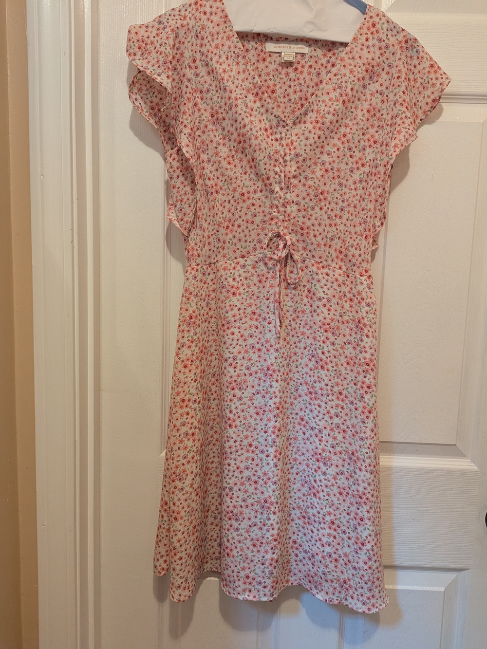 Monteau Pink Floral Tie-Waist Casual Dress